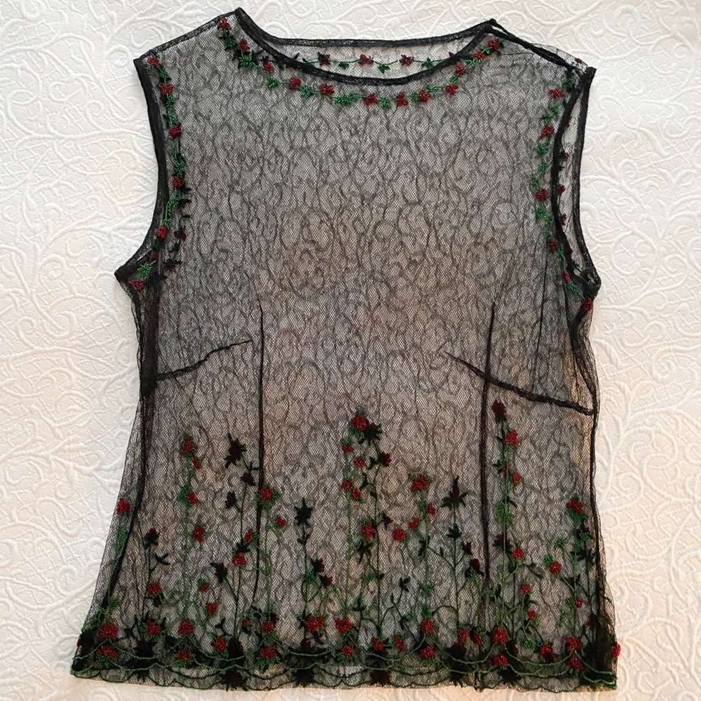 Collette Dinnigan Sheer Black Lace Top